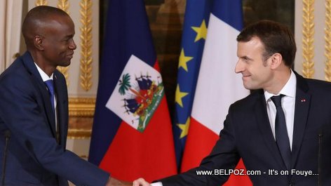 PHOTO: Haiti President Jovenel Moise and France President Emmanuel Macron shaking hands