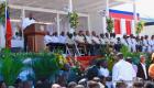 PHOTO: Haiti - President Jovenel Moise speaking Gonaives Bus Victims Funeral