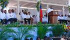 PHOTO: Haiti - President Jovenel Moise speaking Gonaives Bus Victims Funeral