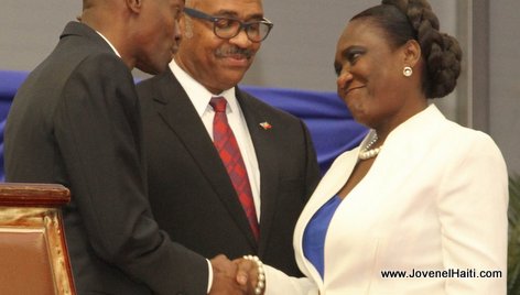 PHOTO: Haiti - President Jovenel Moise and Eunide Innocent, Ministre de la Condition Feminine et Aux Droits de la Femme (MCFDF)